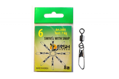 Сезон Рыбалки (Fish Season) Вертлюжки с застёжкой Rolling Swiwel With Safety Snap 3001.